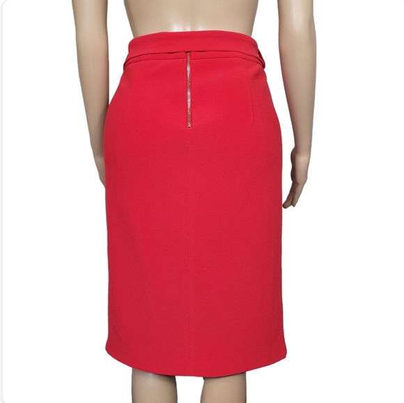NWOT Portmans red skirt size 12  midi pencil skirt belted office corporate slit - Picture 2 of 6